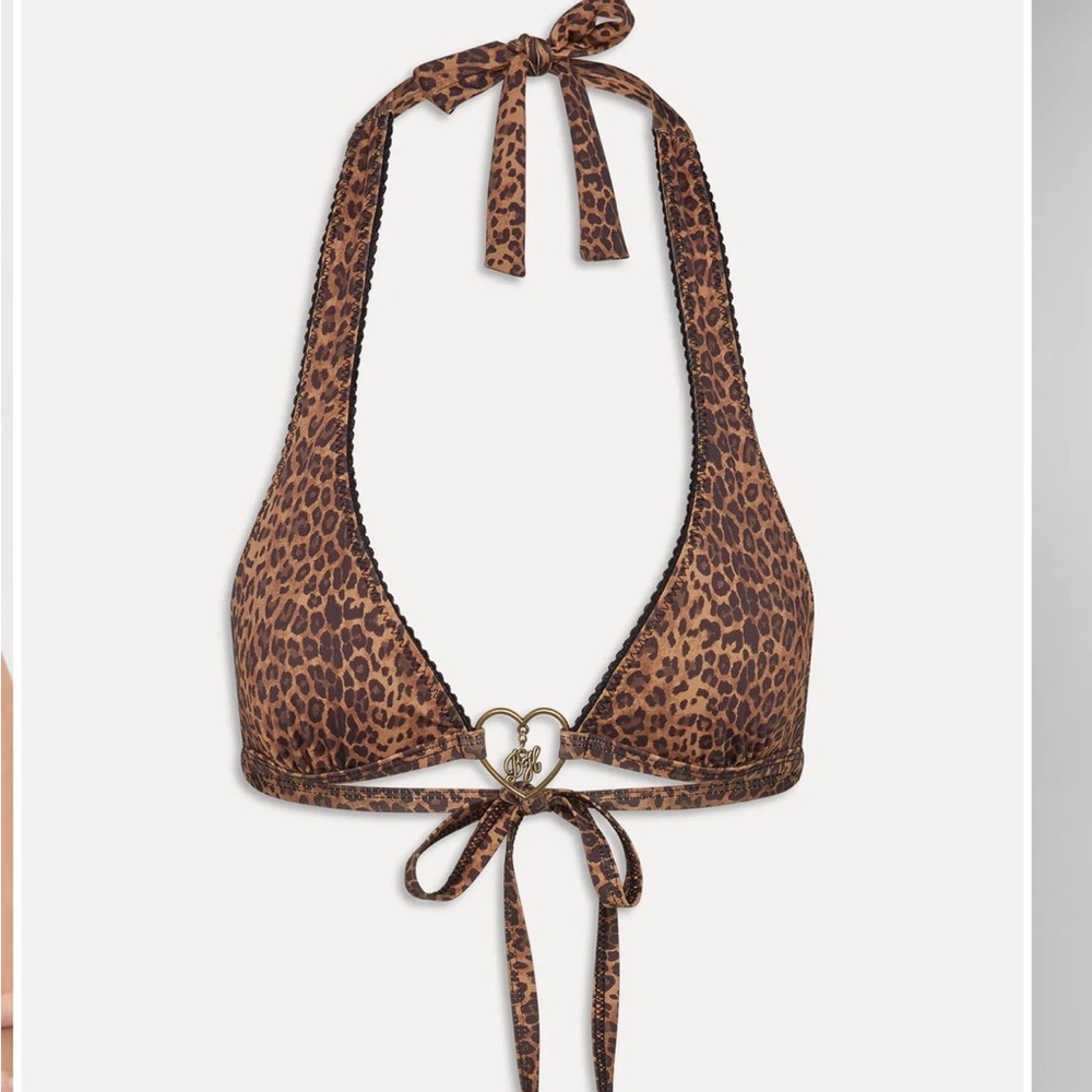 Frankie's Bikinis Leopard Halter Bikini Top S